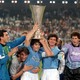 Diego Maradona celebrates UEFA Cup victory with teammates on May 17, 1989