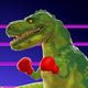 Two dinosaurs with boxing gloves in a boxing ring