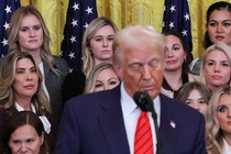 Trump speaks in front of a group of women