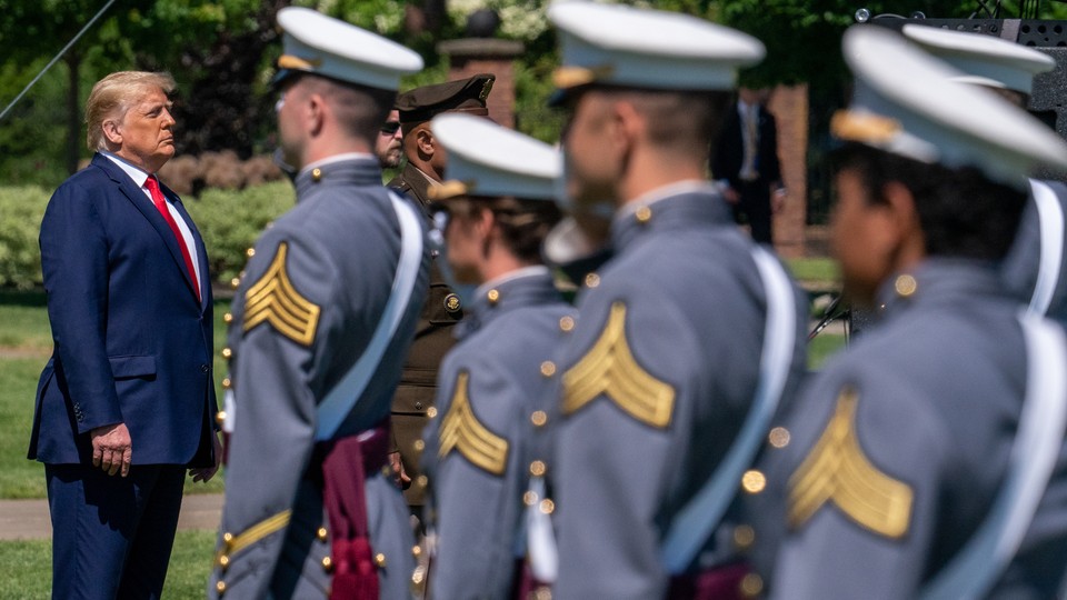 Trump looks at cadets at West Point
