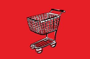 supermarket cart with red background