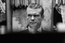 Black-and-white photograph of Pete Hegseth