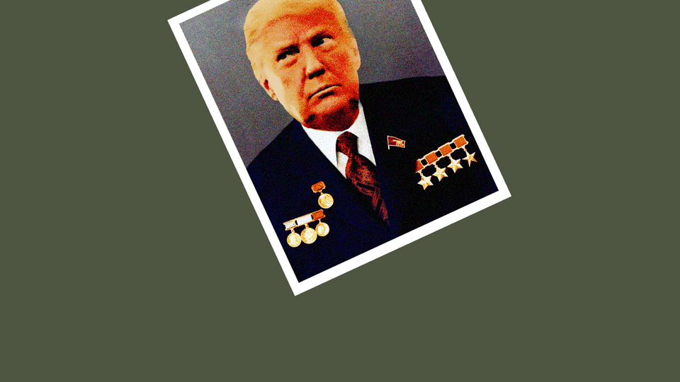 An illustration of Donald Trump in a Soviet uniform.