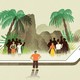 An illustration of an island popping out of a giant smart phone.
