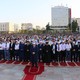 Men gather in Skanderbeg Square in Tirana, Albania, for the Eid al-Fitr prayer service to mark the end of Ramadan in 2017.
