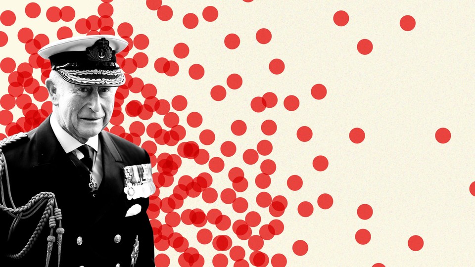 Prince Charles surrounded by red dots.