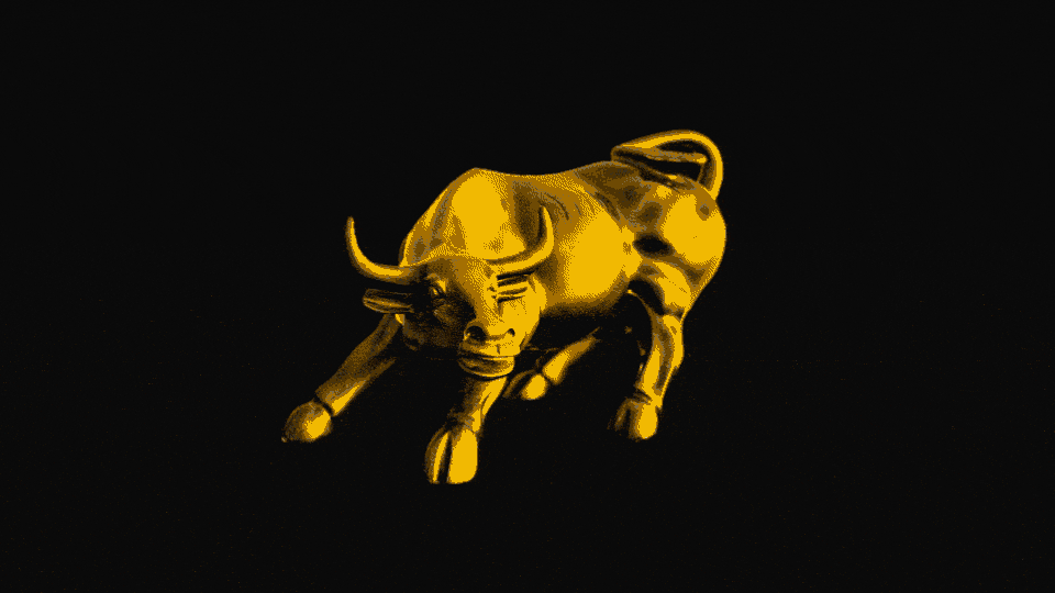 A photo illustration of the Wall Street bull disappearing in a white cloud