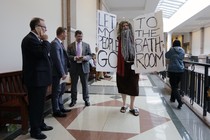 John Erler protests as the Senate State Affairs Committee begin hearings about Senate Bill 6 at the Texas Capitol, Tuesday, March 7, 2017.