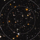 A Hubble Ultra Deep Field image of space overlaid with a GIF of concentric circles expanding outward, representing radio signals