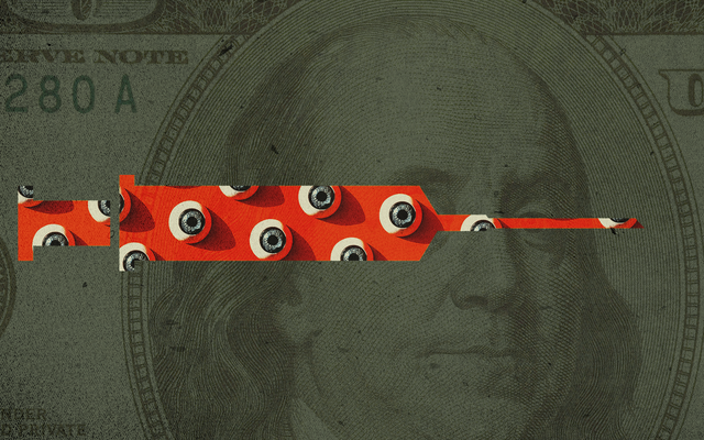 Image of a needle with a $100 bill in the background