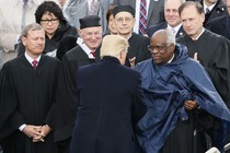 Donald Trump greets members of the Supreme Court at his inauguration.