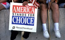 An abortion-rights sign reading "America Stands for Choice"