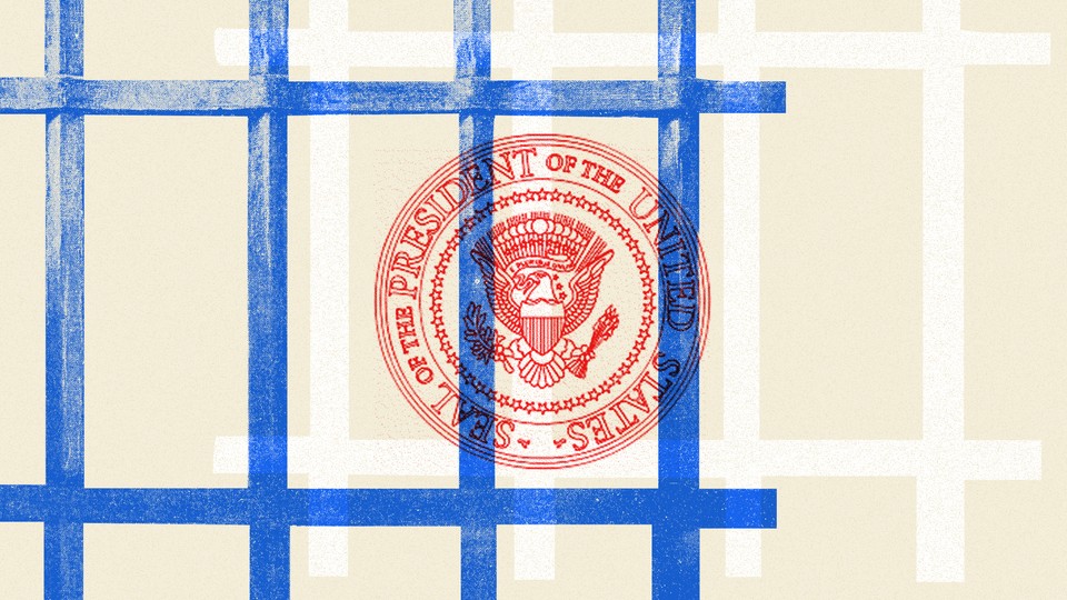 An illustration of the U.S. presidential seal with bars surrounding it