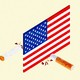 A graphic illustration of a card-like American flag breaking a cigarette in half