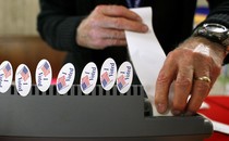 Row of "I voted" stickers.