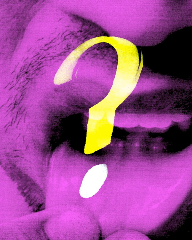 Illustration of a mouth with a question mark over it.