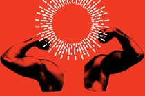 Illustration: muscular arms flexing with a round halo shaped like the sun's corona in place of a head