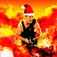 An image of John McClane from Die Hard wearing a Santa hat, surrounded by explosions.