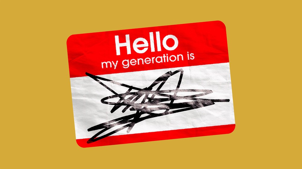 A nametag that says, "Hello, my generation is…," above an illegible scribble