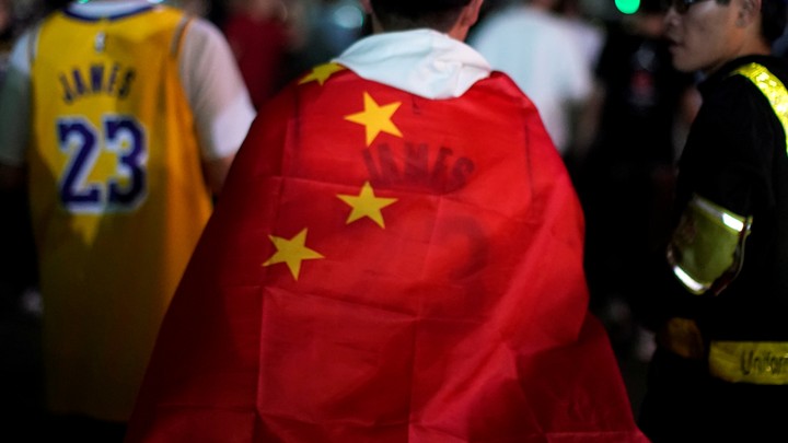 Basketball fans with Chinese flag