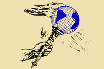 An illustration of the Olympic torch with a globe at the heart of its flame