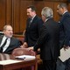 Film producer Harvey Weinstein with attorneys Jose Baez, Ronald S. Sullivan Jr., and Benjamin Brafman