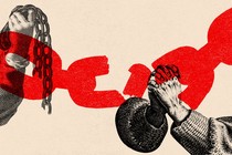 An illustration of praying hands and chains.