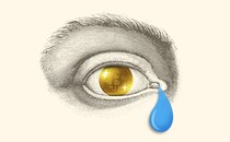 Illustration of a Bitcoin inside an eye with a teardrop falling