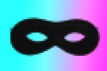 A pixilated image of a mask on a color-gradient background