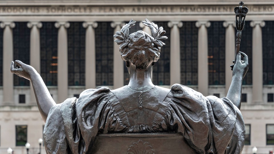 Photo of Columbia University’s Alma Mater statue from the back