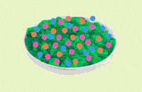 A salad with spots of flashing color