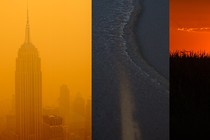 Three spliced photographs of dramatic climatic events from summer 2023