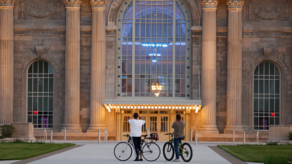 A photo of the restored Michigan Central Station in Detroit