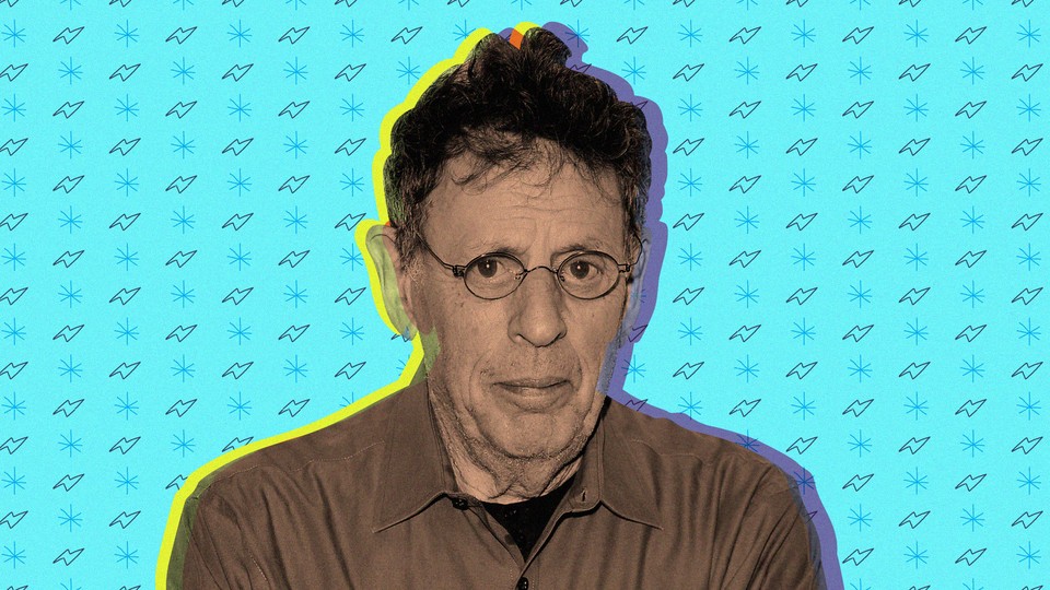 A photo illustration of Philip Glass