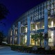 The exterior of the CDC at night