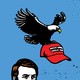 illustration of bald eagle snatching a red Make America Great Again ballcap off a man's head and flying away