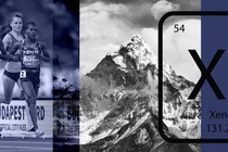 A photo of the Kenyan runner Faith Kipyegon next to a photo of Mt. Everest