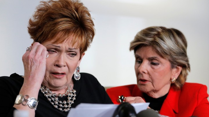 Beverly Young Nelson delivers a statement alongside attorney Gloria Allred.