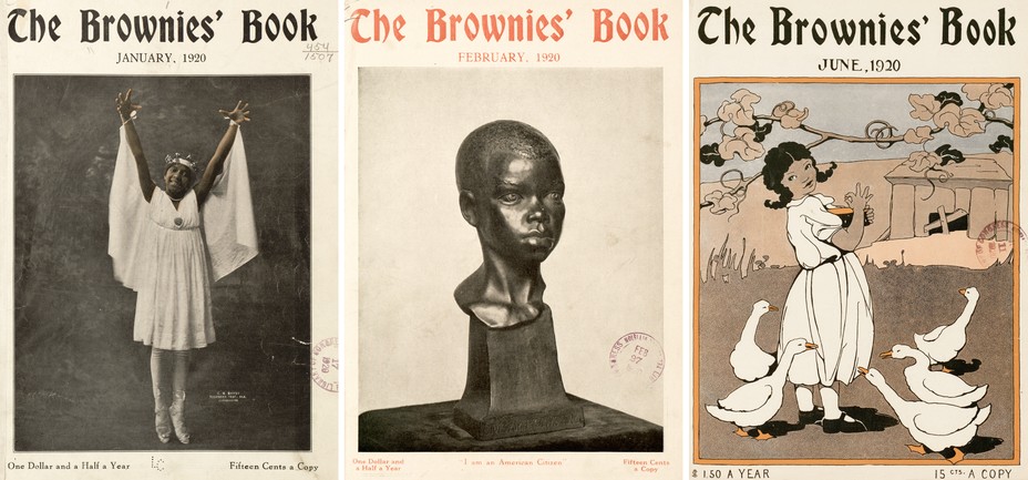 three covers: a girl in white dance costume, a bust, an illustrated girl in yard feeding ducks