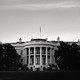 A black-and-white photo of the White House
