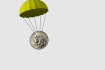 An illustration of a quarter with a parachute attached.