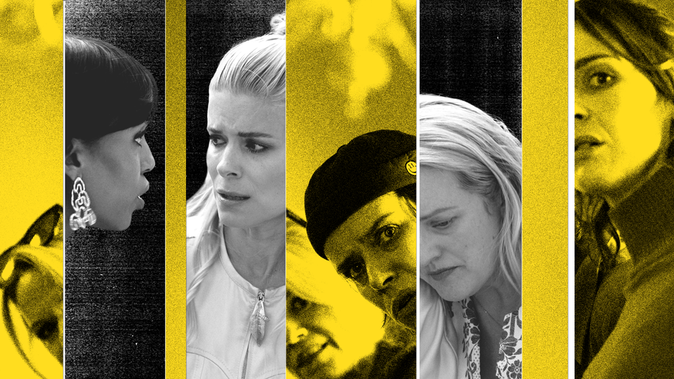 A collage of middle-aged women in black, white, and yellow