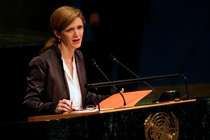 Samantha Power makes a speech at the United Nations