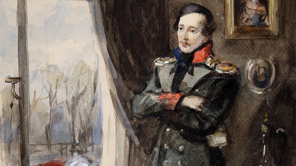 A watercolor painting of mikhail lermontov