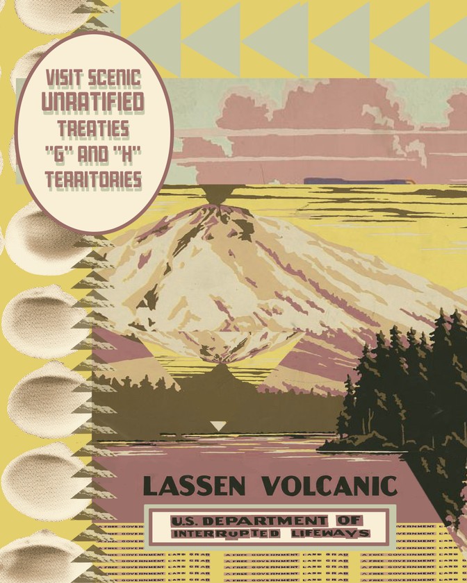A collage based on an old WPA-style poster of Lassen Volcanic National Park