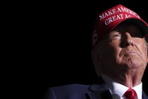 Photograph of Donald Trump wearing a Make America Great Again hat