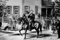 A drawing of Abraham Lincoln on horseback