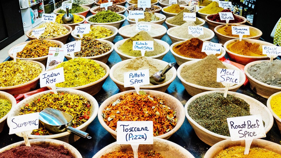 Bowls of spices in a marketplace in Jerusalem