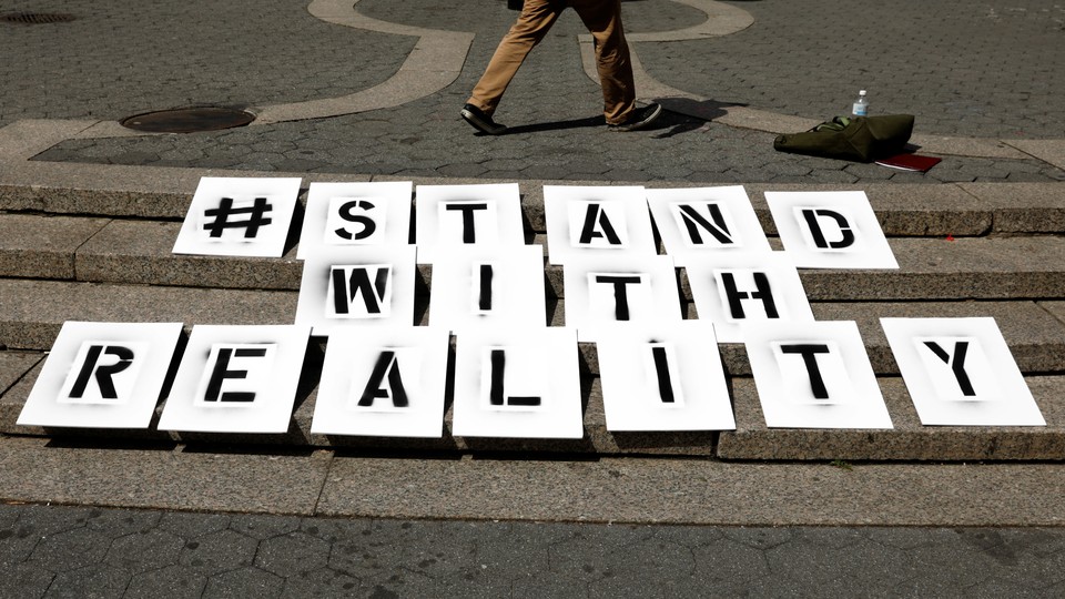 A sign used during a demonstration in New York in support of Reality Winner 
