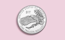 Illustration showing a normal coin, except the denomination is $1 trillion